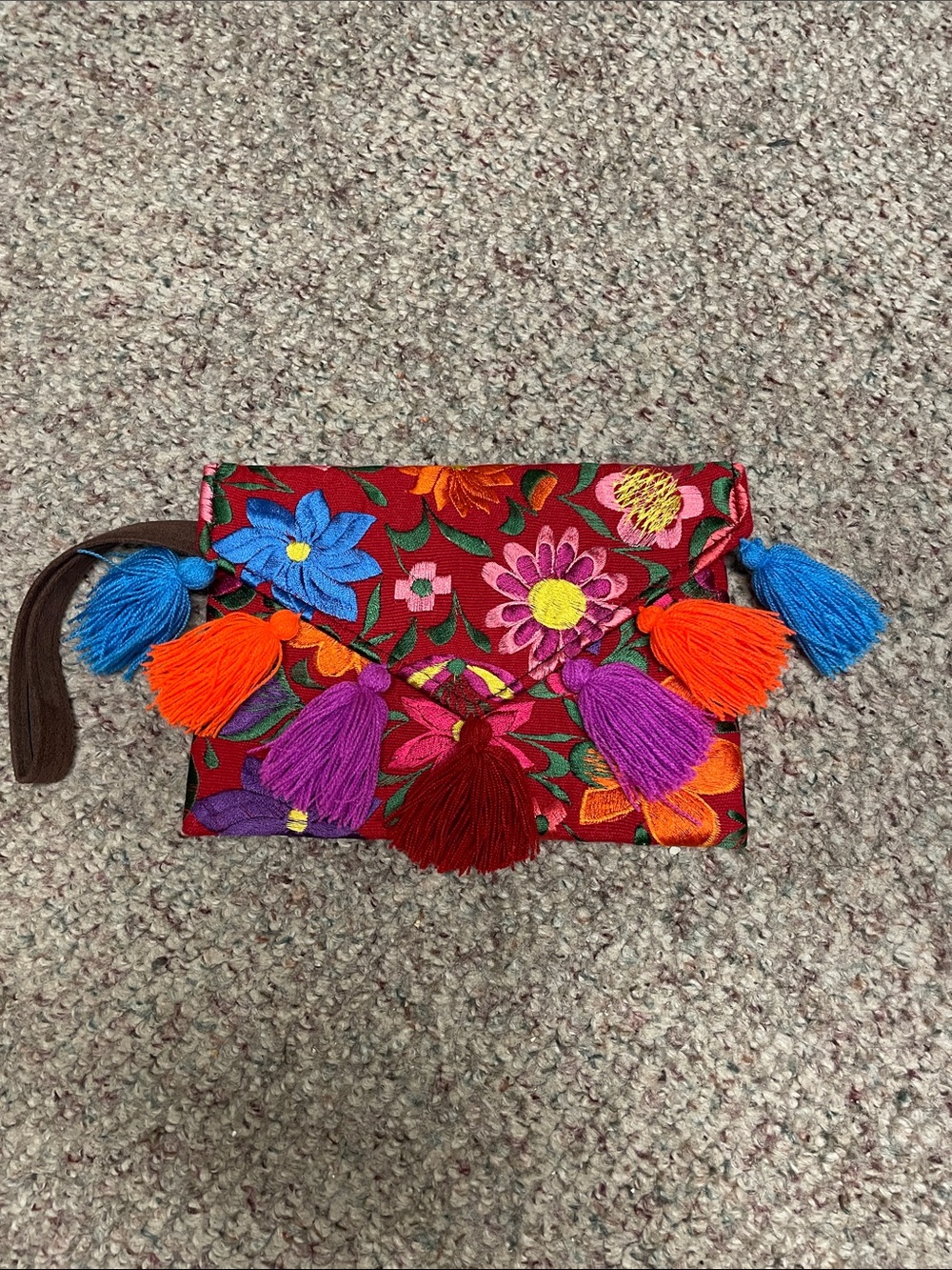 Handmade Embroidered coloured fringe Tassel Clutch with wrist strap